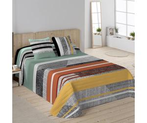 NATURALS - Colcha Bouti Estampada | Cama 150 (250x260 cm) | Microfibra Extrasuave | 2 Fundas de Cojín 50x50 cm | Cubrecama Acolchado a Líneas | Ideal Primavera y Verano | Denim
