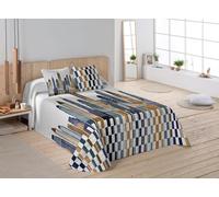 NATURALS Colcha Bouti Skyline, Diseño de Cuadros Multicolor, Microfibra 100% Poliéster, Relleno 120 gr/m², Fabricada en España (Azul, 135 cm)
