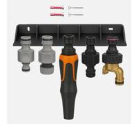 Naturalspring® Soporte de pared compatible con adaptadores Gardena, acoplamientos y boquillas, incluye tornillos y tacos, ahorra espacio, sujeción segura para hasta 5 adaptadores
