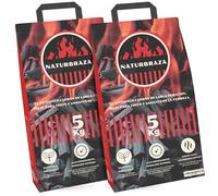 NaturBraza Carbón Vegetal de Marabú Pack 10 kg (2 x 5 kg) - Carbón Natural para Barbacoas y Parrillas, 100% Natural sin Aditivos, Alto Poder Calorífico y Brasas de Larga Duración
