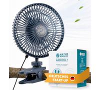 NATURBUMMLER Ventilador de camping AirCool+ silencioso USB C con pinza y | Regulable sin niveles, motor BLDC silencioso, hasta 18 km/h, funcionamiento USB-C y banco de energía, abrazadera, gancho