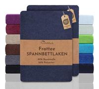 NatureMark Juego de 2 sábanas bajeras Frottee, Ropa Cama, Sábana bajera ajustable para agradables noches suaves, disponible en muchos tamaños y colores, 180 x 200 cm - 200 x 200 cm - azul marino