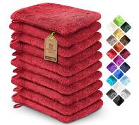 NatureMark Pack de 10 Guantes de Baño de Rizo 100% algodón - Suaves y Resistentes, Ideales para el Cuidado Diario y para Invitados - Rojo, 15x21 cm