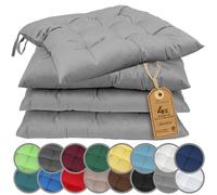 NatureMark Set de 4 Cojines para Sillas con Lazos 40x40 cm - Cojín de Asiento Relleno para Cocina, Jardín y Terraza - Color Gris Plata