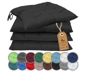 NatureMark Set de 4 Cojines para Sillas con Lazos 40x40 cm - Cojín de Asiento Relleno para Cocina, Jardín y Terraza - Color Negro