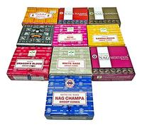 Nature's Spirit Exclusivo - Conos de incienso Satya Nag Champa Golden Vijayshree Goloka x 10 (10 paquetes) Incienso de grado premium