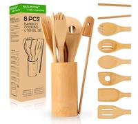 Naturoom Juego de 8 utensilios de cocina, cuchara de cocina de madera de bambú de 12 pulgadas, herramientas perfectas para utensilios de cocina antiadherentes (bambú de 12 pulgadas)