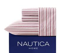 Nautica algodón de percal Juego de sábanas, Completo, Coleridge Red Stripe, Matrimonio