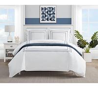 Nautica | Colección Alden | Juego de Funda de edredón, Ligero e Ideal para Todas Las Estaciones, Elegante Ropa de Cama Bordada con Cierre de botón, Incluye Fundas a Juego, tamaño Queen, Color Blanco