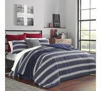 Nautica Edredón a Rayas 100% algodón, Acogedor, Suave, Duradero y Transpirable y Fundas a Juego, Azul Marino/Blanco, tamaño Queen