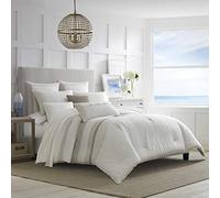 Nautica Edredón Reversible a Rayas 100% algodón, Acogedor, Suave, Duradero y Transpirable, Juego de Ropa de Cama de 3 Piezas, Beige/Blanco Roto/Gris, tamaño Queen