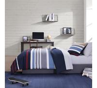 Nautica Edredón Reversible a Rayas 100% algodón, Acogedor y Suave, Duradero y Transpirable, Juego de Ropa de Cama de 2 Piezas, Color Azul Marino Bradford, Caqui, tamaño Individual