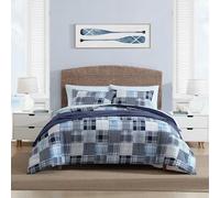Nautica - Juego de Cama Individual, Fundas de Cama de algodón Suave con Funda a Juego, decoración del hogar Inspirada en Patchwork (Azul masón, Individual XL)