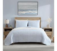 Nautica - Juego de edredón Queen, Ropa de Cama Reversible de algodón con Fundas a Juego, decoración Casual para el hogar para Todas Las Estaciones (Rayas Coleridge Azul Claro, Queen)
