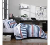 Nautica - Juego de edredón, ropa de cama reversible suave con funda a juego, decoración del hogar a rayas, artículos esenciales para el dormitorio (Kennedy Stripe azul marino, individual/individual XL