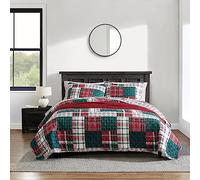 Nautica - Juego de edredón tamaño Queen, Ropa de Cama Reversible de algodón con Fundas a Juego, decoración Casual para el hogar para Todas Las Estaciones (Retazos Rojos, Queen)