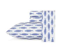 Nautica - Juego de sábanas Individuales, Juego de Ropa de Cama de percal de algodón, crujiente y Fresco, Ligero y Transpirable (Azul pez de Madera, Individual)