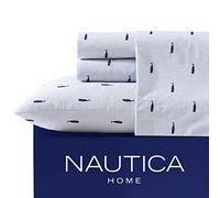 Nautica - Juego de sábanas King, Juego de Ropa de Cama de percal de algodón, Fresco y Fresco, Ligero y Transpirable (Rayas Azules Ballenas, King)