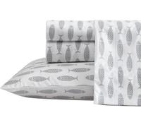 Nautica - Juego de sábanas Queen, Juego de Ropa de Cama de percal de algodón, crujiente y Fresco, Ligero y Transpirable (Gris pez Madera, Queen)