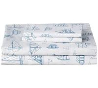 Nautica - Juego de sábanas Queen, Juego de Ropa de Cama de percal de algodón, Fresco y Fresco, Ligero y Transpirable (Azul Vela de Madera Blanca, 4 Piezas, Queen)