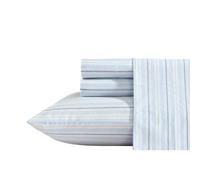 Nautica - Sábanas, Juego de Ropa de Cama de percal de algodón con Fundas de Almohada a Juego, nítido y Fresco, Bolsillo Profundo (Rayas Azules campamentadas, King)
