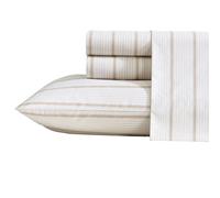 Nautica - Sábanas tamaño Individual XL, Juego de Ropa de Cama de percal de algodón, decoración del hogar a Rayas, Certificado Oeko-Tex (Merrick Stripe Beige, Individual XL)
