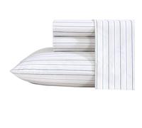 Nautica - Sábanas tamaño Queen, Juego de Ropa de Cama de percal de algodón, decoración del hogar a Rayas, Certificado Oeko-Tex (Beaux Stripe Blue, Queen)