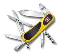 Navaja suiza Victorinox Evolution 14 Grip, 14 funciones, Amarillo/Negro | Multiherramienta con hoja, sacacorchos, destornillador, tijeras, tamaño mediano, cachas ergonómicas, 2.3903.C8