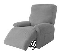 NAVESO 4 Piezas Funda Sillon Relax Reclinable, Fundas Sillon Relax con Bolsillos, Funda Sofa 1 Plaza Universal Elástica para Sillón Reclinable (Gris Claro)