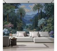 NAWVNMI Papel Pintado de Tela Seda, Valle Tropical Palmeras Y Flores De Época Papel Pintado Decorativos del Hogar, Revestimiento Decorativo de Tela Seda para Sala de Estar Y Dormitorio 350 x 256cm