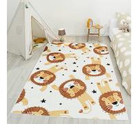 Nazar - Alfombra para habitación infantil, alfombra para bebé, alfombra infantil con diseño de dinosaurio, mapa del mundo y animales (748 beige, 80 x 150 cm)