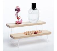 NBEADS Estante Elevador de Exhibición de Madera de 2 nivel, Soporte de Sobremesa Blanco Antiguo de 20x11x8.8cm, Elevadores de Comida Pequeños, Pantalla Acrílica, Organizador de Perfume para Maquillaje
