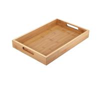 NbgrvB Bandeja rectangular de madera maciza para servir alimentos con asas integradas para comedor, té y fiesta, decoración minimalista de cocina, mango marrón, 35 x 25 x 4 cm