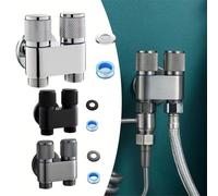 NbgrvB G12 - Válvula de ángulo de montaje en pared de doble control, divisor de 1 entrada y 2 salidas, calentador de lavadora, mango de metal para grifo de agua, color negro