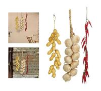 NbgrvB Juego de adornos colgantes de vegetales secos sintéticos, coloridos, espuma de pimienta, ajo, cacahuete, modelo para comedor, patio, tema mexicano