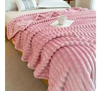 NbgrvB Manta suave de forro polar coral a rayas de 100 x 150 cm, para sofá, cama, oficina, cálida, acogedora, decorativa, color rosa, 100 x 150 cm