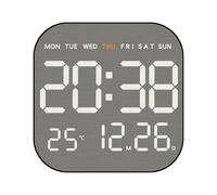 NbgrvB Reloj de pared LED multifuncional, acabado cepillado de metal | Reloj de pared LED cepillado de metal con pantalla de temperatura y humedad, reloj despertador electrónico para oficina en