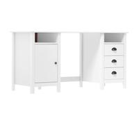 Nebuln Escritorio Hill blanco 150 x 50 x 74 cm madera maciza de pino con 3 cajones, 2 compartimentos y puerta, despacho, oficina en casa, espacio de trabajo con espacio para ordenador portátil