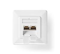 Nedis Enchufe de Pared de Red, Empotrado, Puerto de 2 Puertos, CAT7, Recto, Hembra, Dorado, PVC, Marfil, Caja