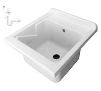 Negrari Lavabo de resina PP 45 x 50 cm (para sustitución o empotrar) con sifón y desagüe, blanco