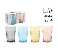 Nehanova - LAV Set de 4 Vasos Colores Variados Coral aras 365cc 8.3 x 8.3 x 12 cm