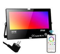 Neliwo Focos Led RGB Exterior,80W Cambio de Color Foco Led Interior,16 Millon Colores,Bluetooth Control de APP,8000LM,2700K Blanco Cálido,IP66 Impermeable,Temporización,Para Fiesta,Terraza,Jardin