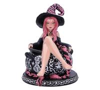 Nemesis Now Baie - Figura de Azúcar y Especias de 14,4 cm, Resina, Adorno de Bruja de Pelo Rosa, Figura Larga de Caldero de Bruja, Fundida en la Mejor Resina, Pintada a Mano