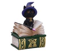 Nemesis Now Binx Small Witches Familiar - Caja de Figuras de Gato Negro y Libro de hechizos, Verde, 11 cm