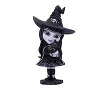 Nemesis Now Cult Cuties Hexara - Figura de Bruja de 15 cm, Resina, Negra, Linda Bruja y compañero felino, complemento colección gótica, fundida en la Mejor Resina, Pintada a Mano por