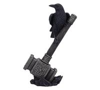 Nemesis Now Figura de Martillo de los Dioses de 23 cm, Resina, Escultura de Cuervo en el Martillo de Thor, Figura de Martillo de Thor, decoración de Dormitorio de mitología nórdica, fundida en la