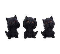 Nemesis Now Three Wise Kitties See No Hear No Speak No Evil Familiar - Figura de Gato Negro Familiar, Resina, 8,8 cm
