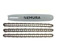 Nemura Guía de cadena 30 cm y Lote de 3 cadenas para motosierra - 45 Eslabones de arrastre - Passo 3/8 LP - Calibre 0.50 (1,3mm) - Repuestos de Calidad Profesional - Servicio postventa en Español
