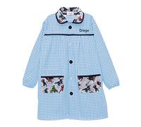 Nenel Bata Escolar Personalizada - Babi escolar infantil con Nombre Bordado - Mandilón personalizado para Niños - Modelo Marvel (3-4 años, Celeste/Marino)