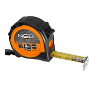 NEO TOOLS Caja de plástico con revestimiento de nailon para proteger la escala de la abrasión - Clip para cinturón - Amortiguador de retracción - Cinta métrica profesional robusta remachada con pinza